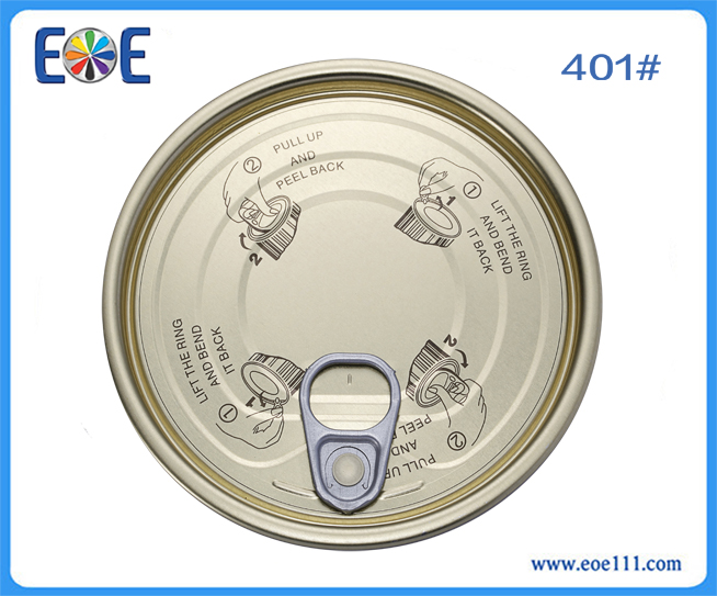 401#马口铁易拉盖：适用于各种罐装食品（如金枪鱼，番茄酱，肉，水果，蔬菜等），干货，工业润滑油，农产品等。